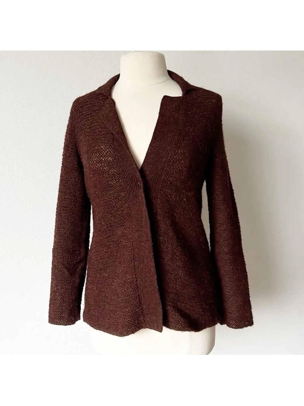 Eileen Fisher 100% Baby Alpaca Wool Knit Cardigan Sweater Womens Large Chocolate - Picture 11 of 11